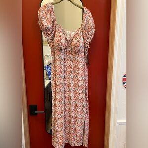 No Boundaries Pink and Green Floral Maxi Dress with Puff Sleeves w tag XXL
